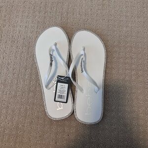 Bebe White Flip Flops with Rhinestone Trim